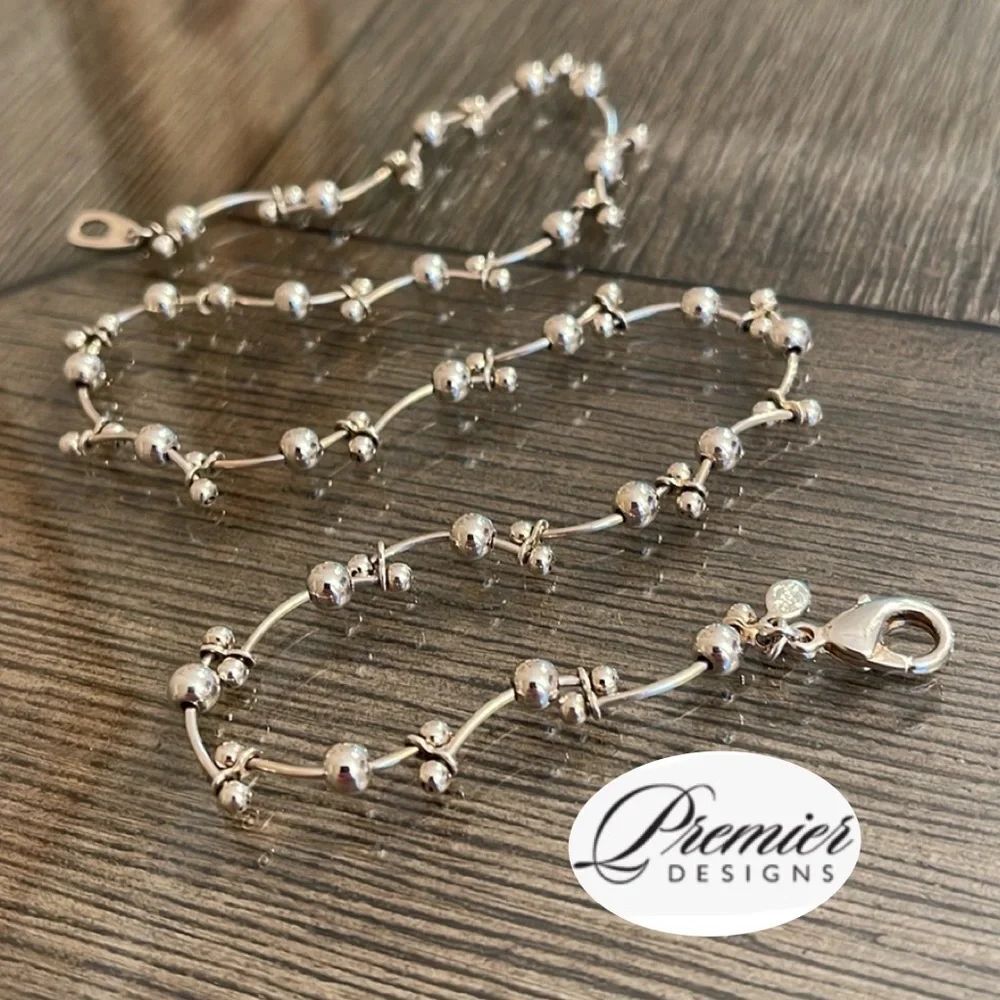 Premier Designs “Playful” Curved Bar and Bead Chain Necklace 18”